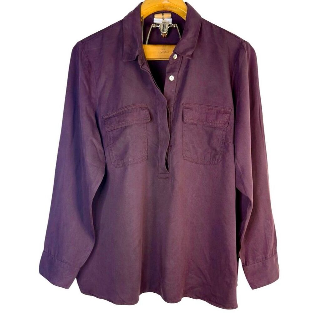 J. Jill Deep Plum Button Down Blouse Size: Petite L